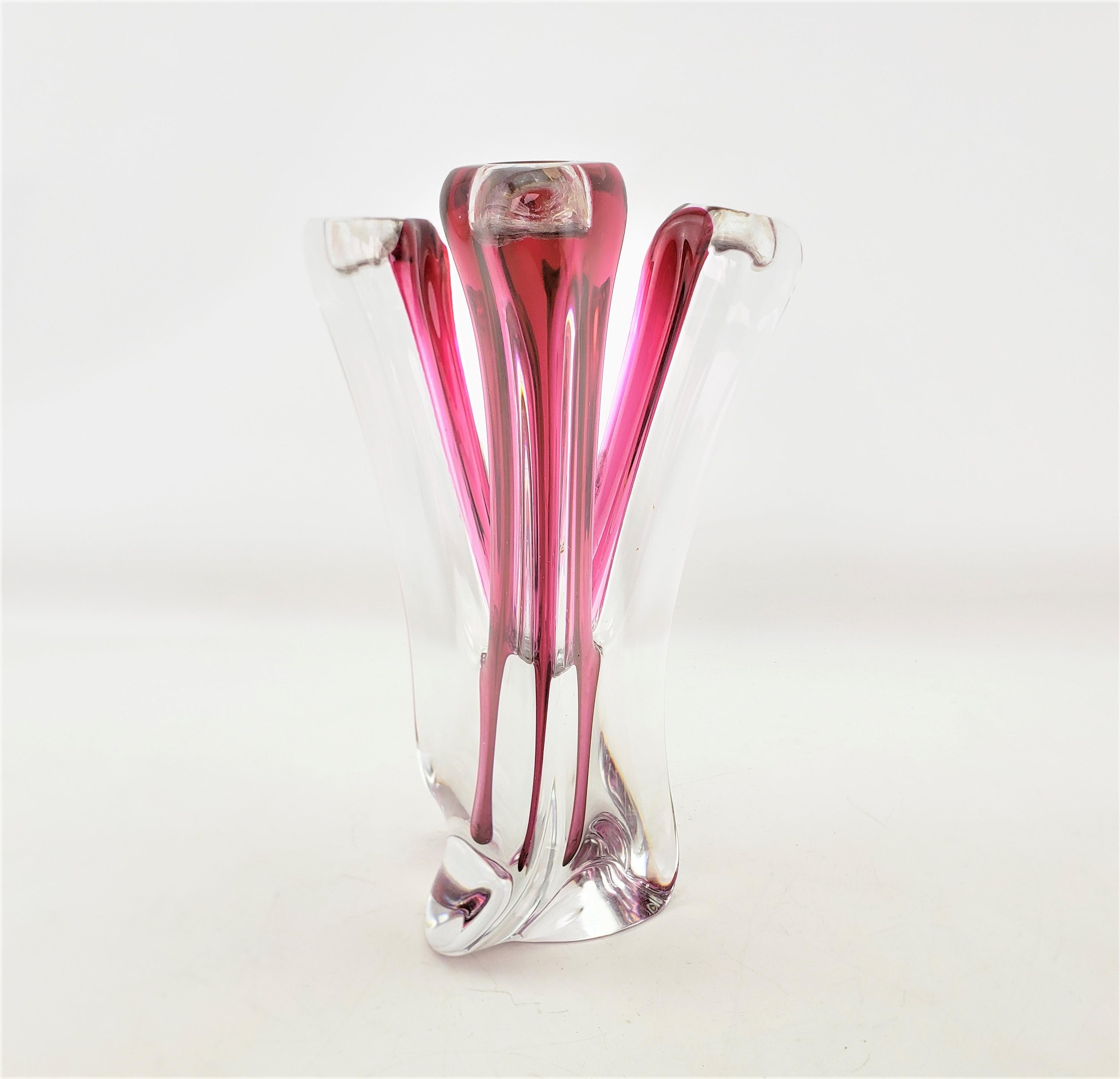 Val St. Lambert Mid-Century Large Clear & Submerged Cranberry Crystal Candelabra In Good Condition For Sale In Hamilton, Ontario