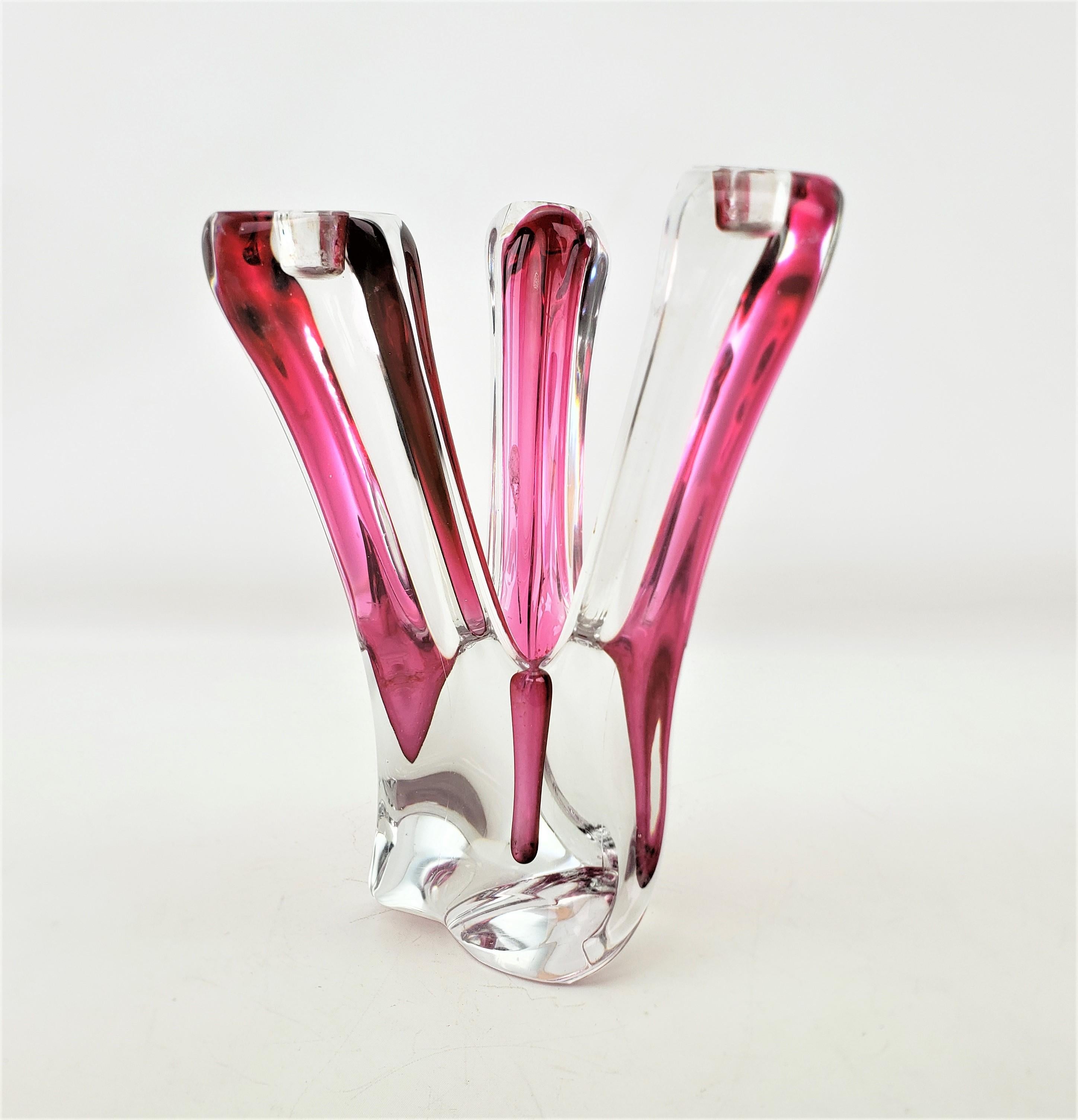 20th Century Val St. Lambert Mid-Century Large Clear & Submerged Cranberry Crystal Candelabra For Sale
