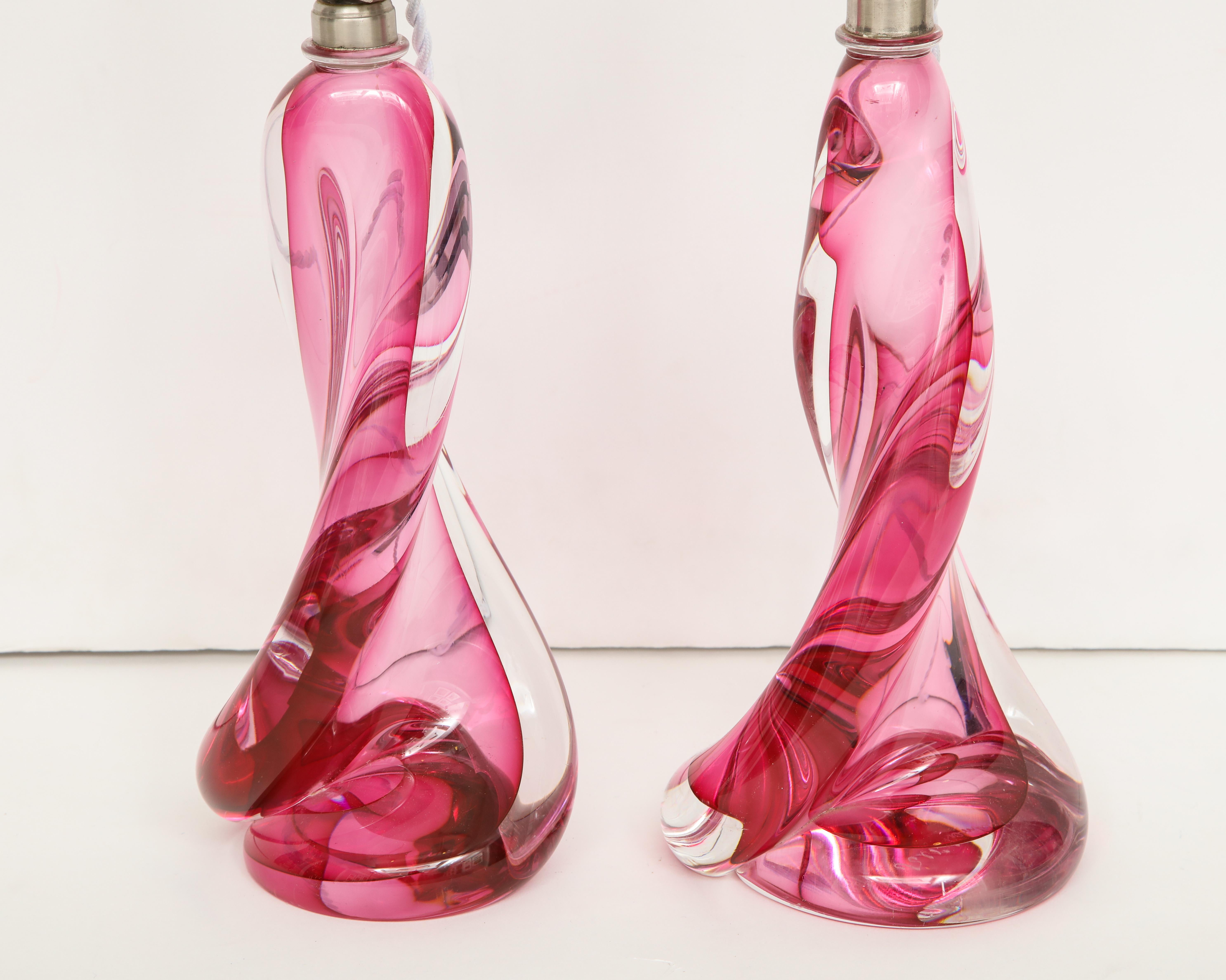 20th Century Val St Lambert Pink, Clear Crystal Lamps
