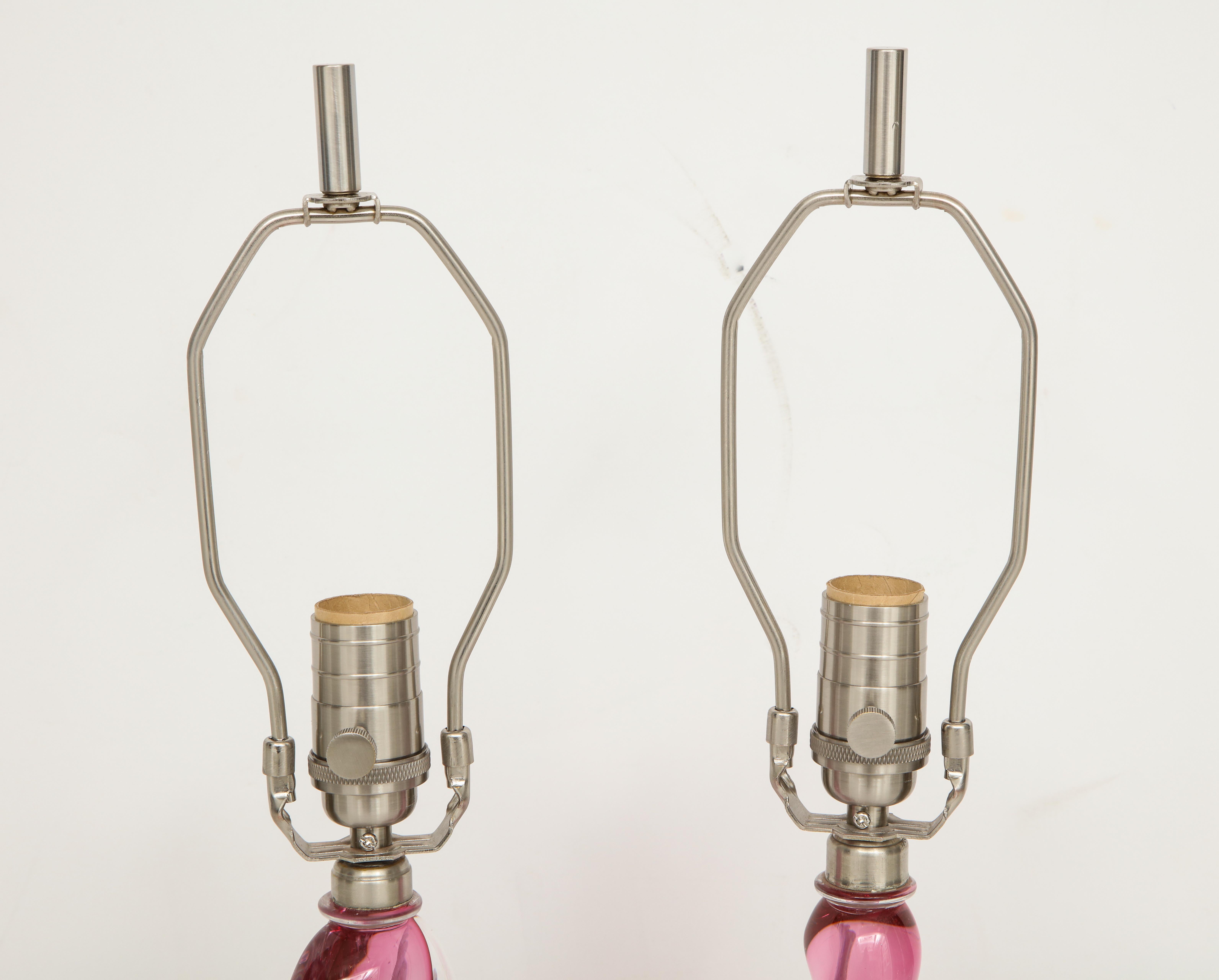Val St Lambert Pink, Clear Crystal Lamps 3