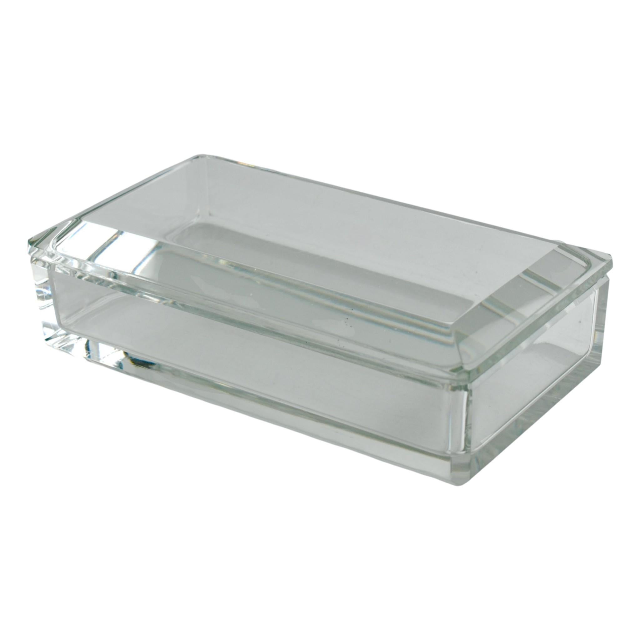 Val St Lambert Rectangular Lead Crystal Box, Beveled Lid with Chamfered Corners For Sale