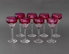 Val St. Lambert Red Cut Crystal Wine Glasses, 8
