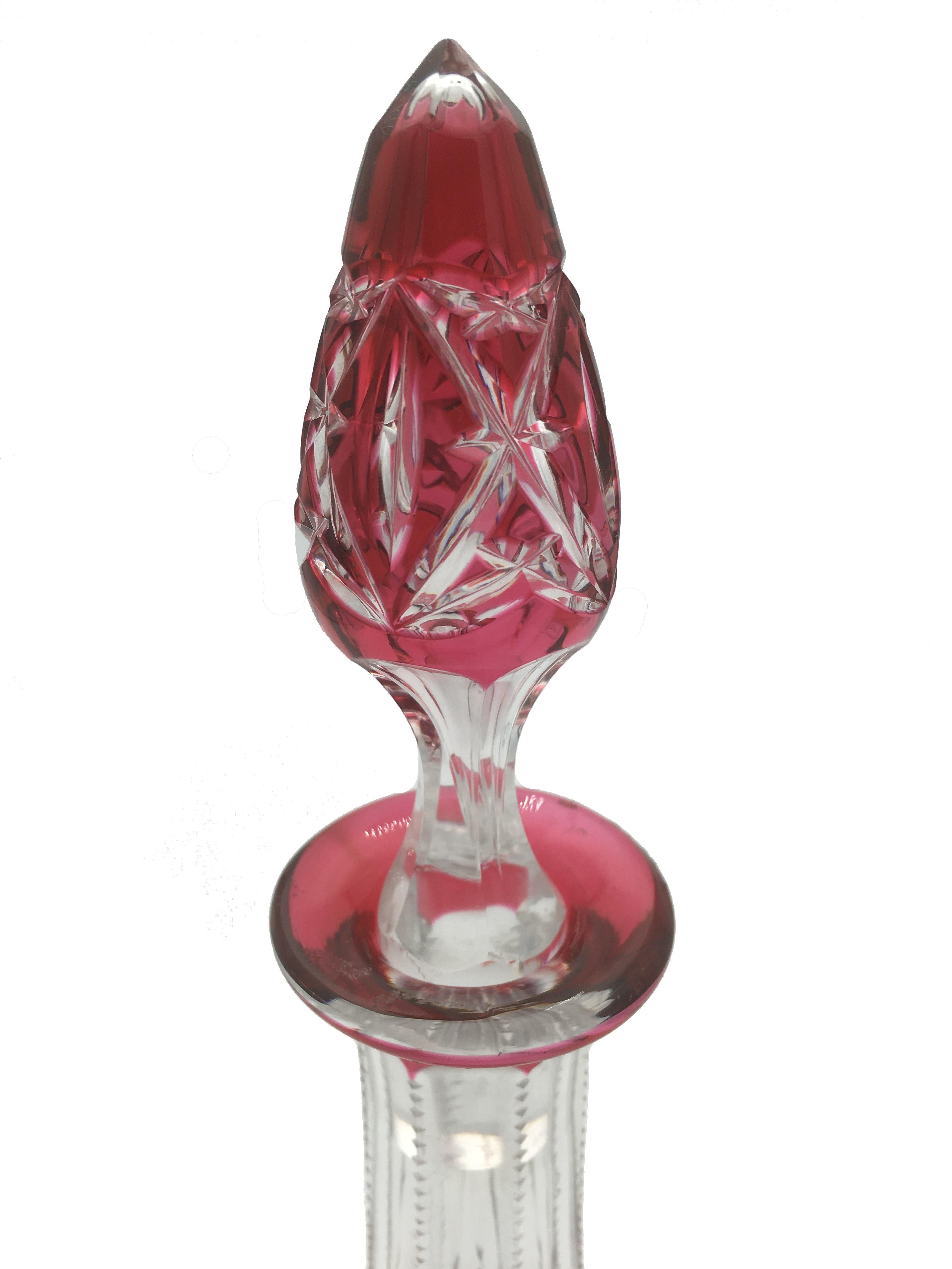 Val St Lambert Red Eiffel Decanter, circa 1900 In Good Condition In Beuzevillette, FR