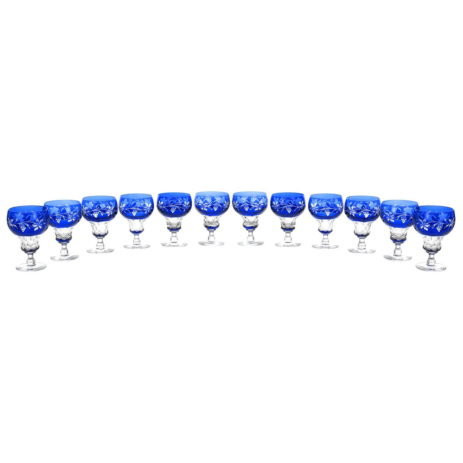 Val St Lambert Set Of 12 Cobalt Blue Vignes Pattern Goblets At 1stdibs Val St Lambert