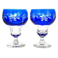 Retro Val St. Lambert Set of 12 Cobalt Blue "Vignes" Pattern Goblets