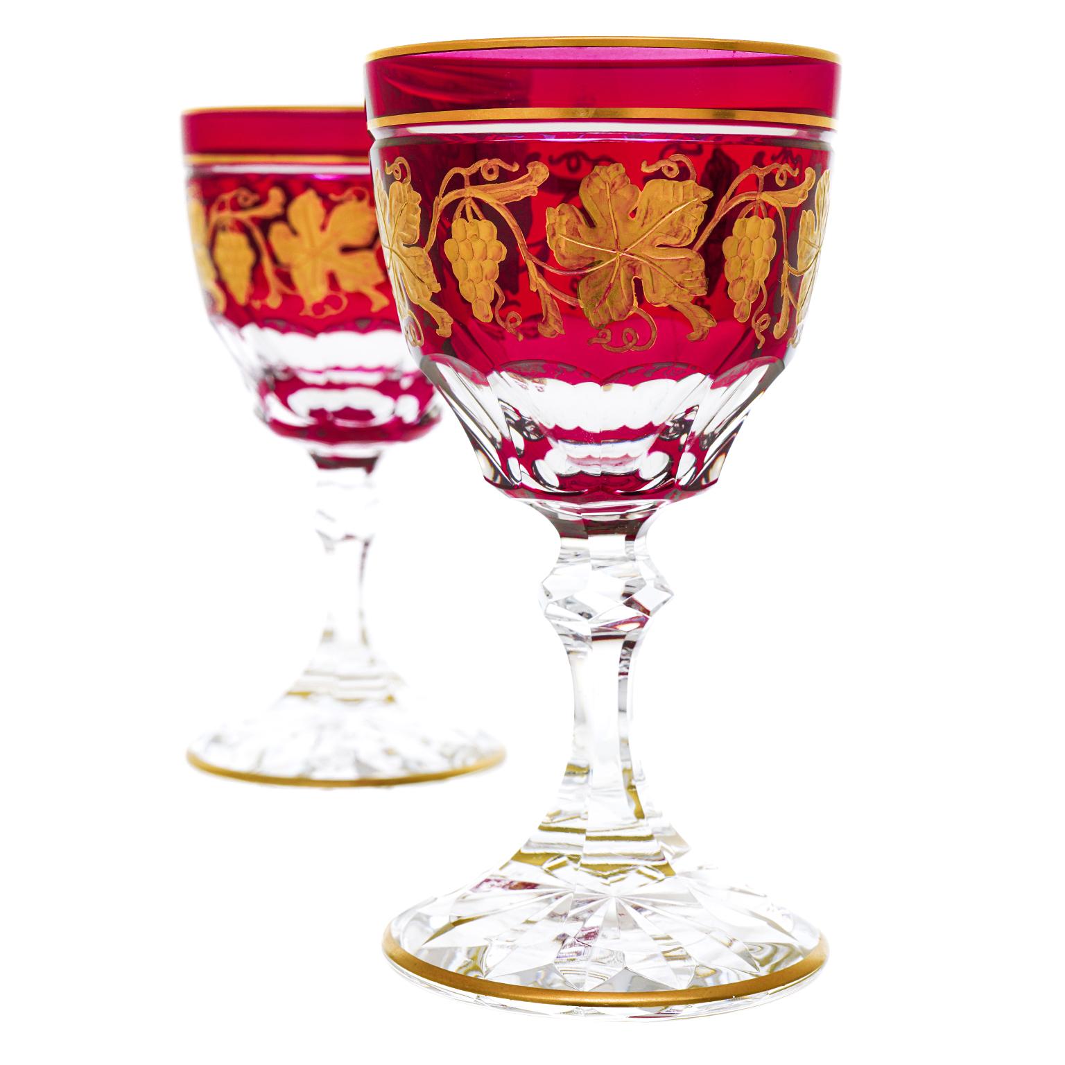Cristal Ensemble de 14 gobelets à eau à motif Pampre D'Or du Val St. Lambert en vente