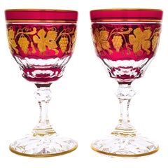 Retro Val St. Lambert Set of 14 Pampre D'Or Pattern Water Goblets