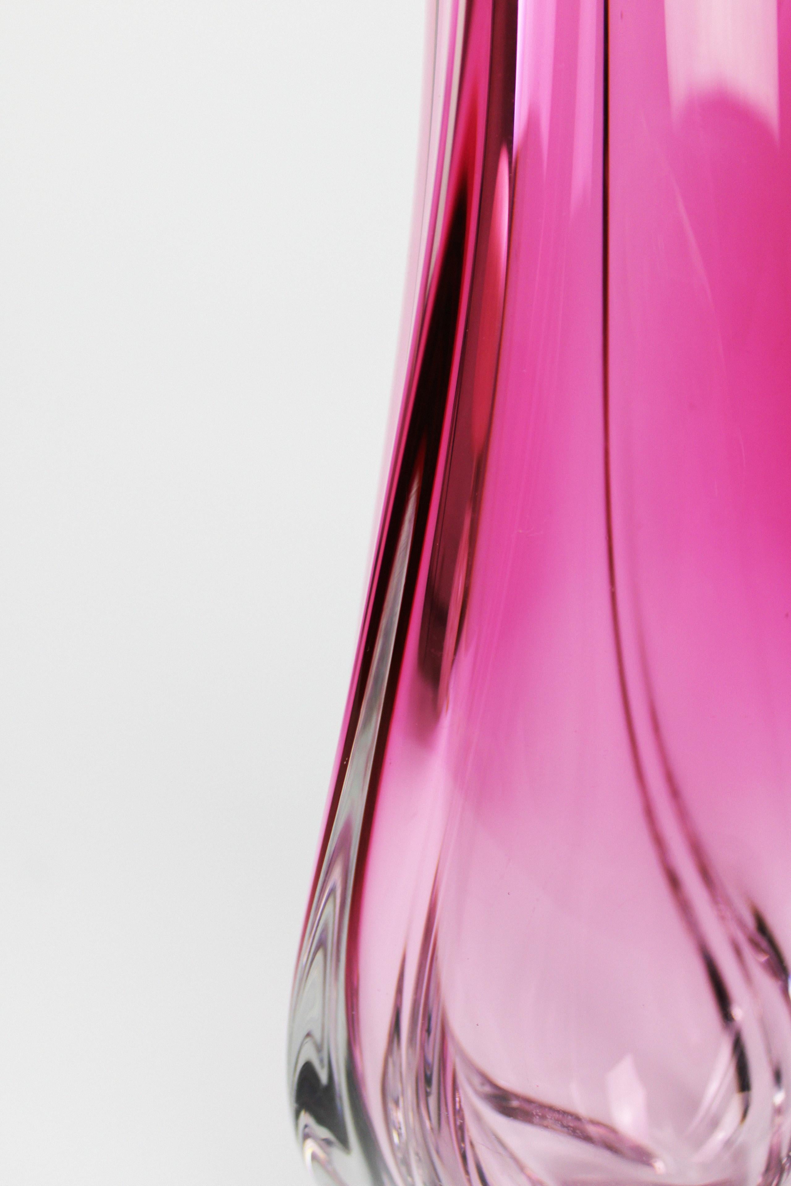 Mid-Century Modern Val St Lambert Vase Art Crystal Glass Pink Vintage Art Deco 1950's Belgium For Sale