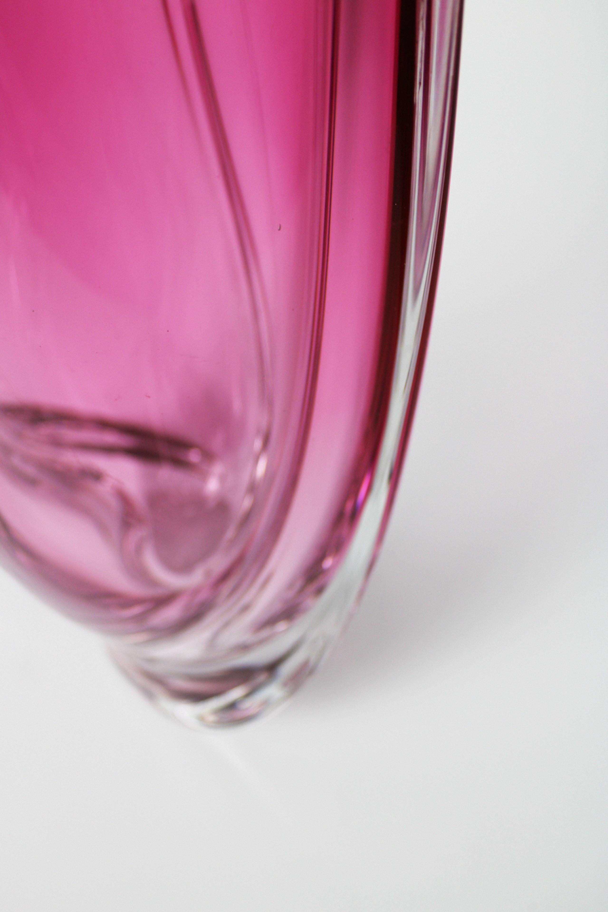 Mid-20th Century Val St Lambert Vase Art Crystal Glass Pink Vintage Art Deco 1950's Belgium For Sale