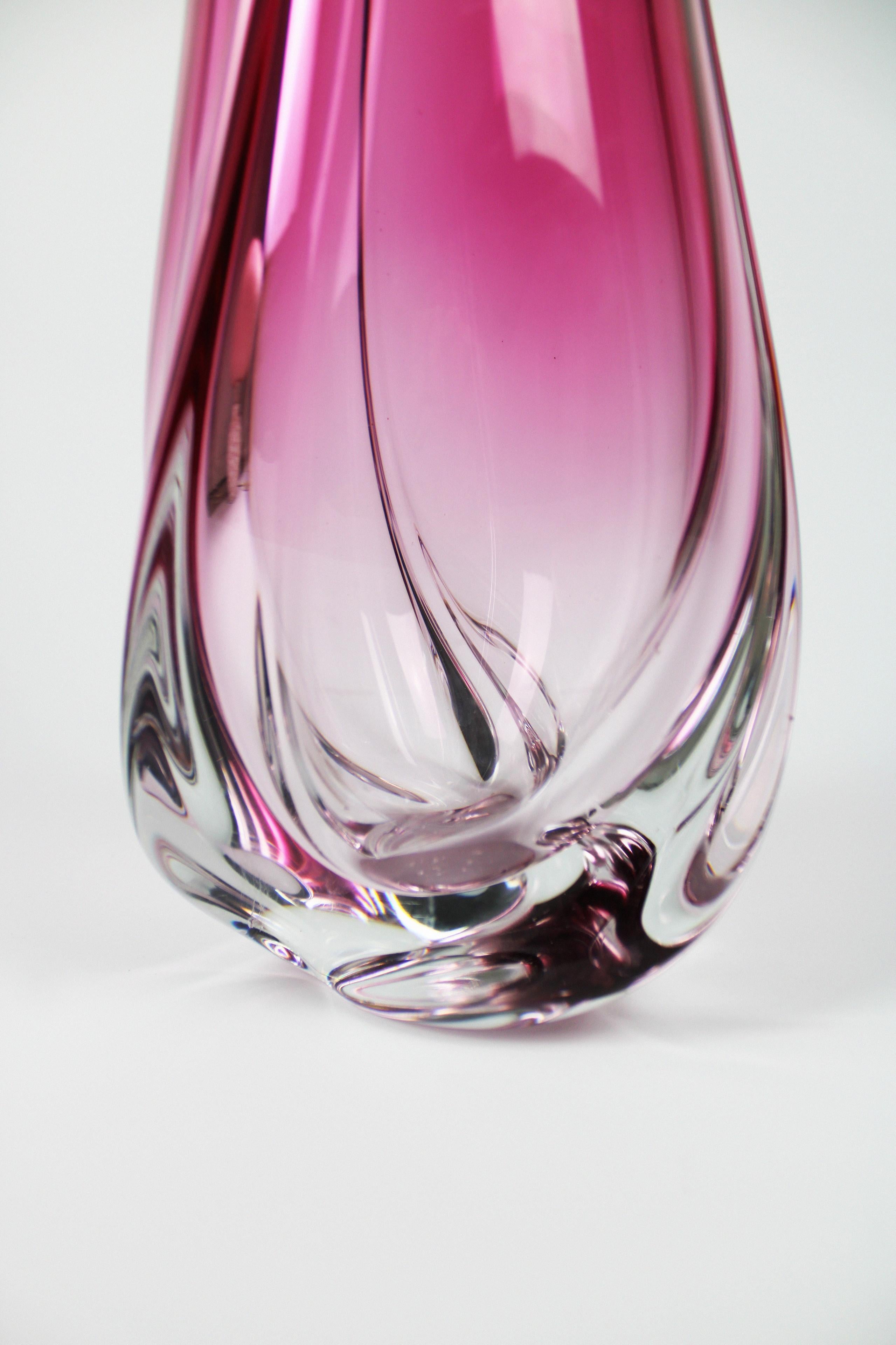 Art Glass Val St Lambert Vase Art Crystal Glass Pink Vintage Art Deco 1950's Belgium For Sale