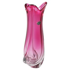 Val St Lambert Vase Art Crystal Glass Pink Retro Art Deco 1950's Belgium