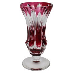 Val St Lambert Vase Crystal Art Glass Red Vintage Art Deco Signed 1950's Belgium