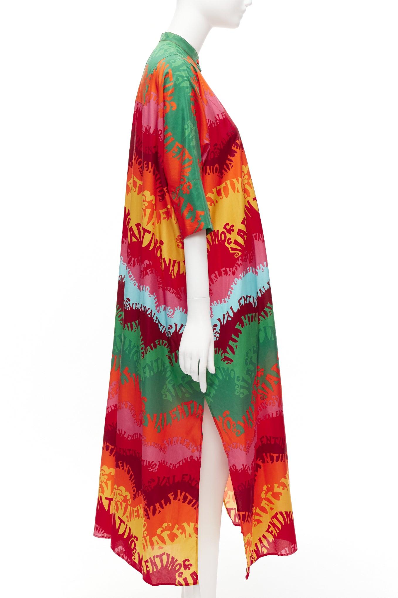 Women's VALAENTINO GARAVANI Waves rainbow logo print silk cotton kaftan dress IT36 XS For Sale