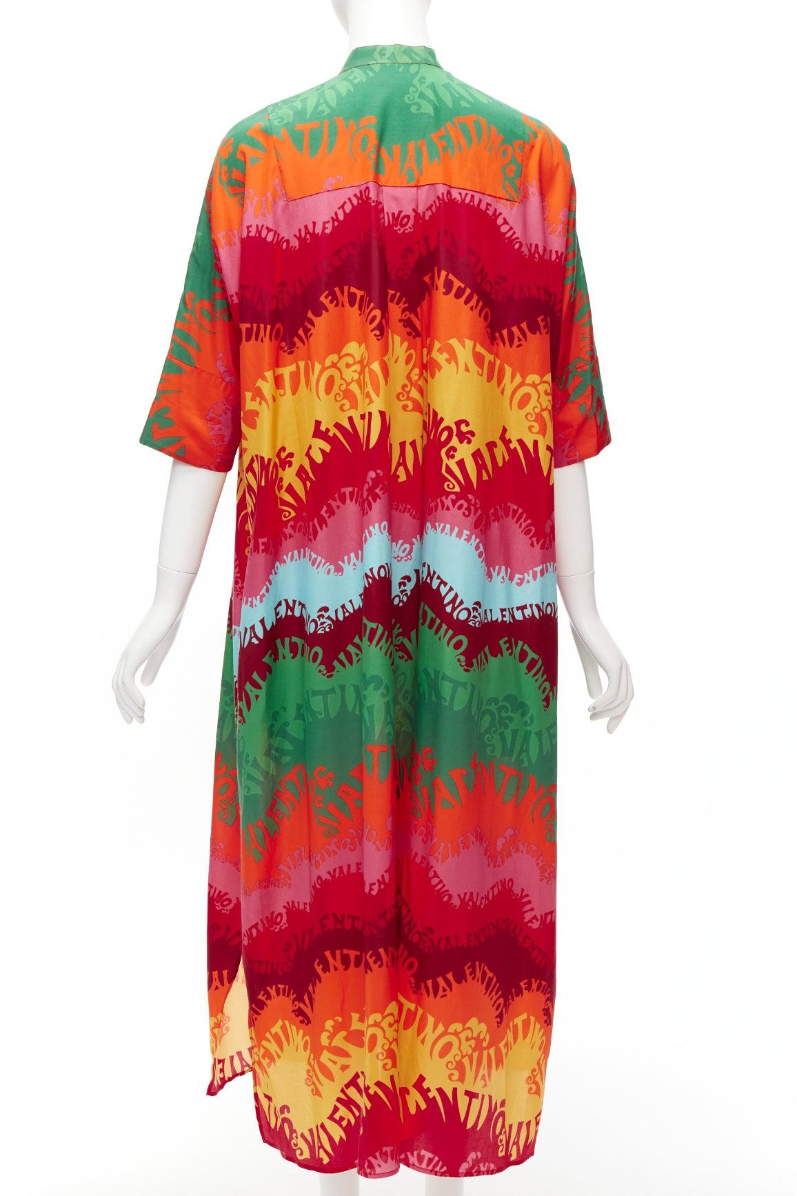 VALAENTINO GARAVANI Waves rainbow logo print silk cotton kaftan dress IT36 XS For Sale 1