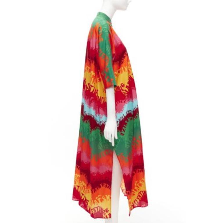 Donna VALAENTINO GARAVANI Vestito caftano in seta e cotone con stampa logo arcobaleno IT36 XS in vendita