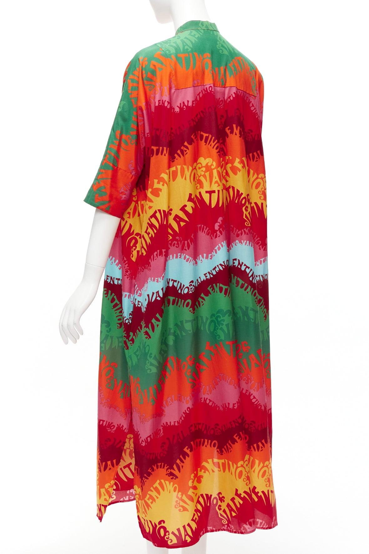 VALAENTINO GARAVANI Waves rainbow logo print silk cotton kaftan dress IT36 XS For Sale 2