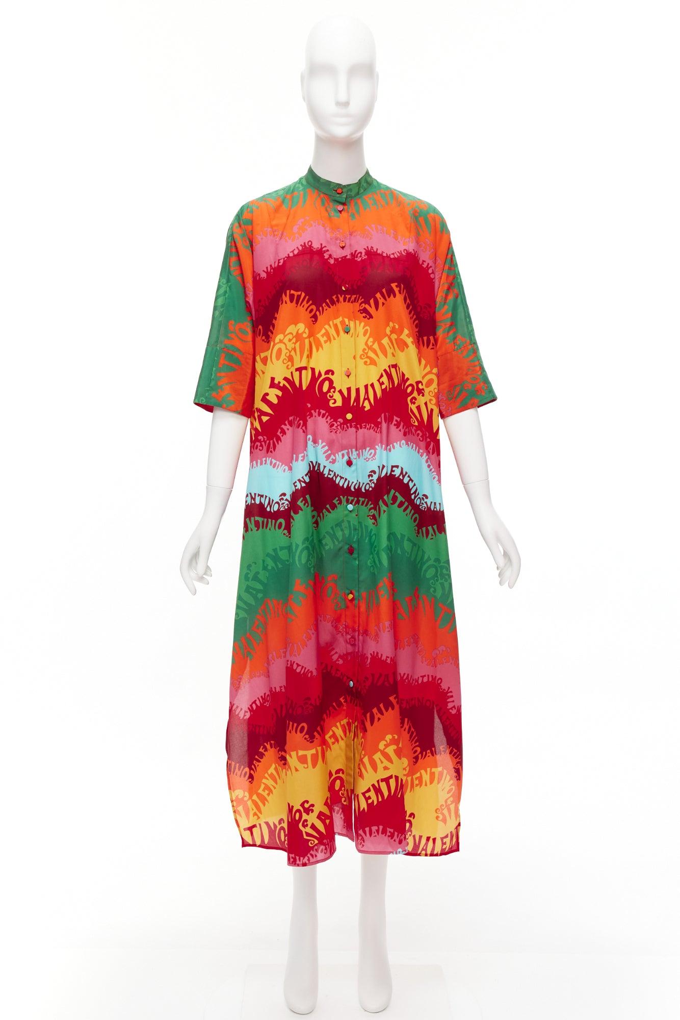 VALAENTINO GARAVANI Waves rainbow logo print silk cotton kaftan dress IT36 XS For Sale 6