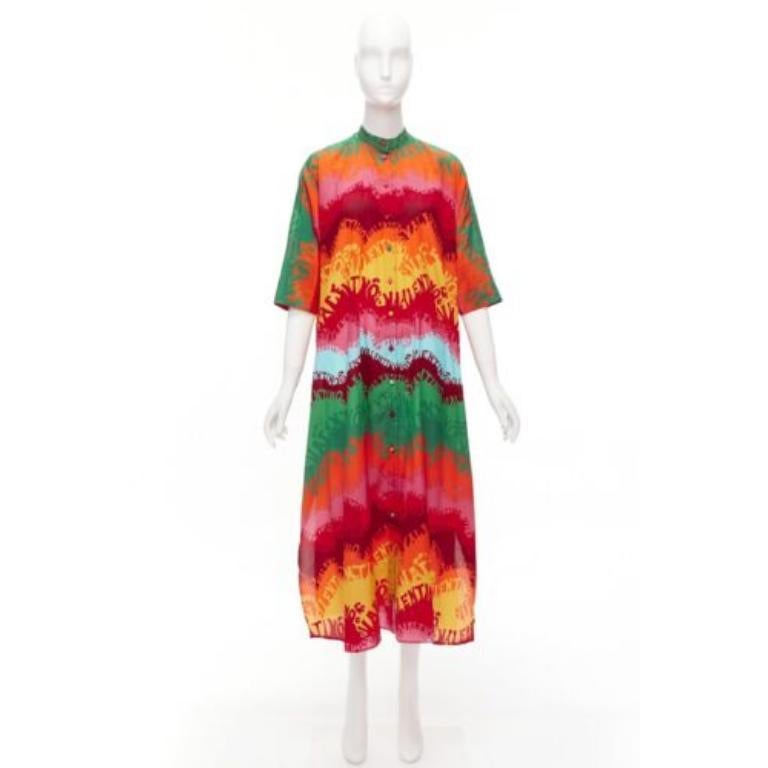 VALAENTINO GARAVANI Vestito caftano in seta e cotone con stampa logo arcobaleno IT36 XS in vendita 5