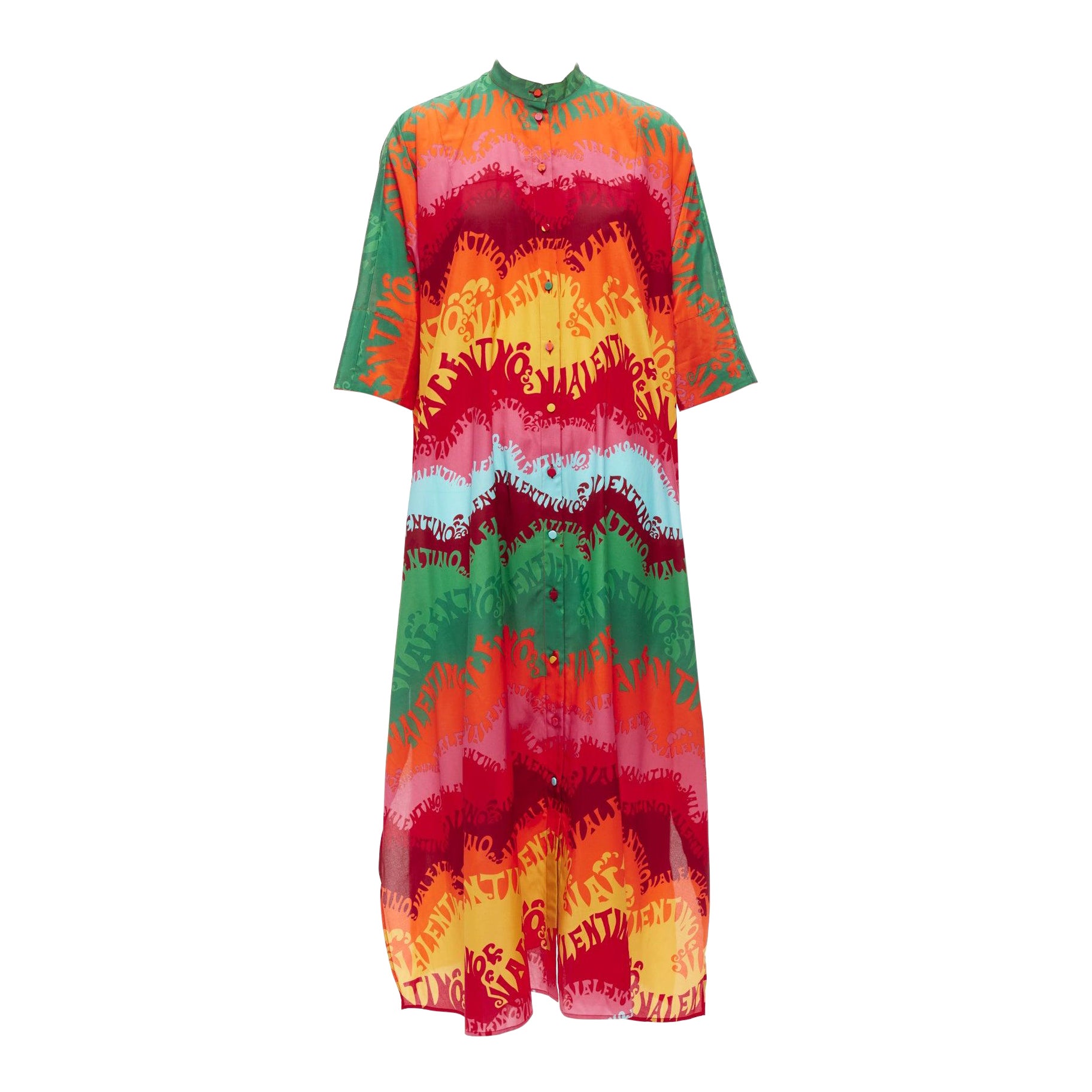 VALAENTINO GARAVANI Waves rainbow logo print silk cotton kaftan dress IT36 XS
