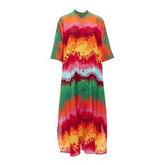 VALAENTINO GARAVANI Waves rainbow logo print silk cotton kaftan dress IT36 XS