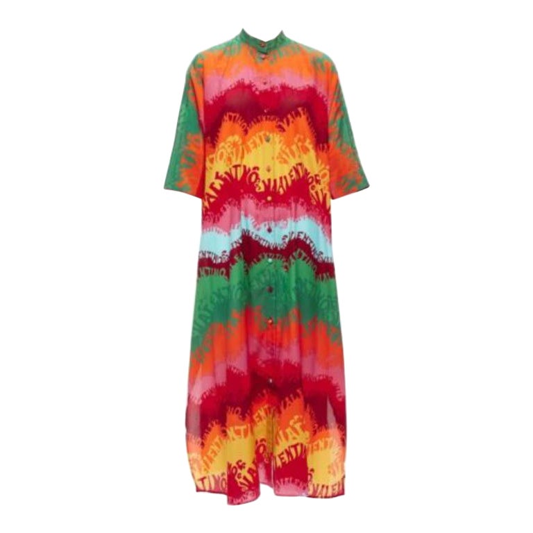 VALAENTINO GARAVANI Robe caftan en coton imprimé logo arc-en-ciel vagues, taille IT 36 XS en vente