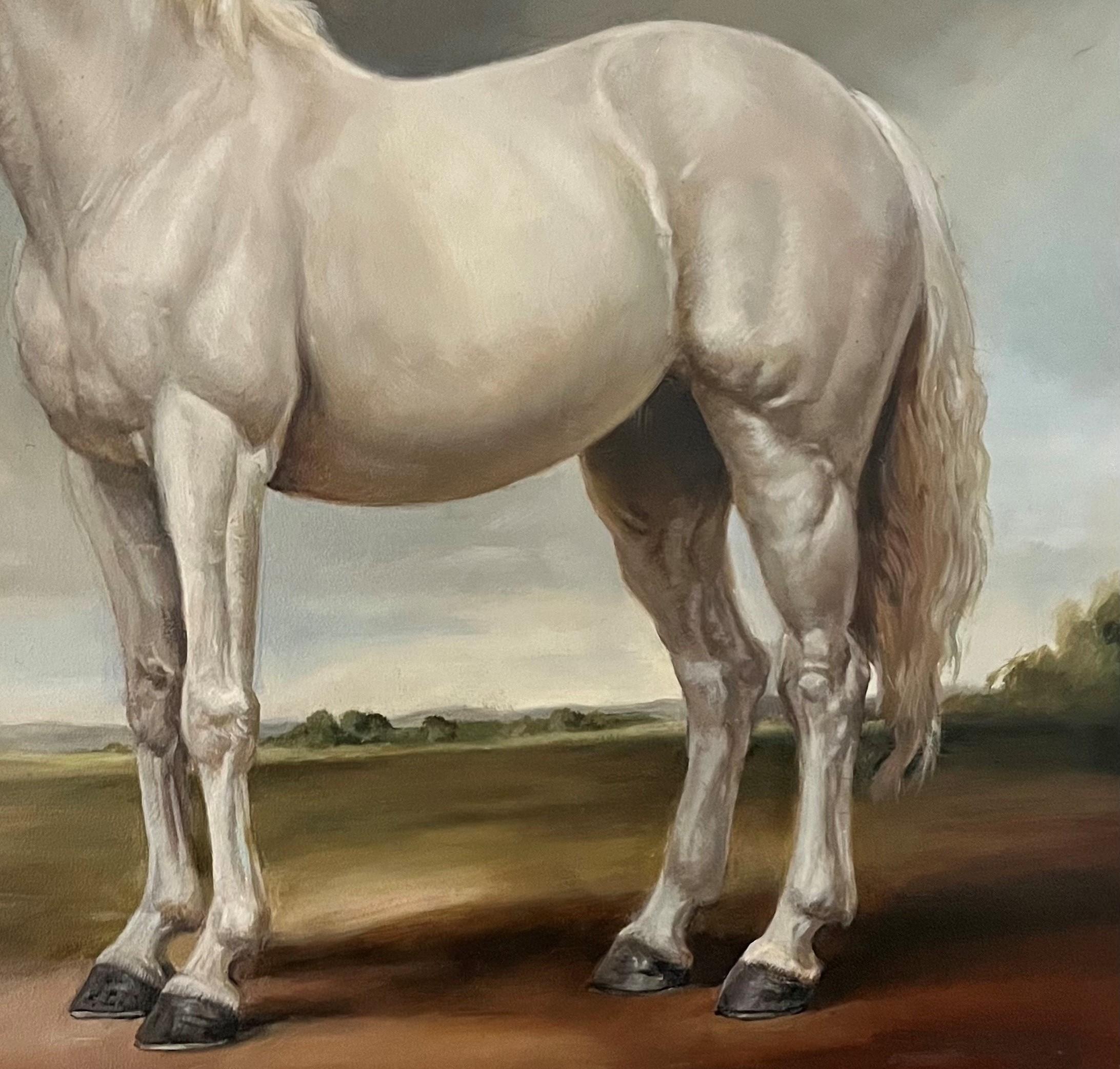 Un dipinto classico a cavallo di una grande Andalusia che evoca forza e calore - Painting Realismo di Valarie Wolf