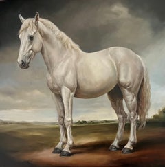 Une peinture de cheval classique d'un grand Andalou évoquant la force et la chaleur