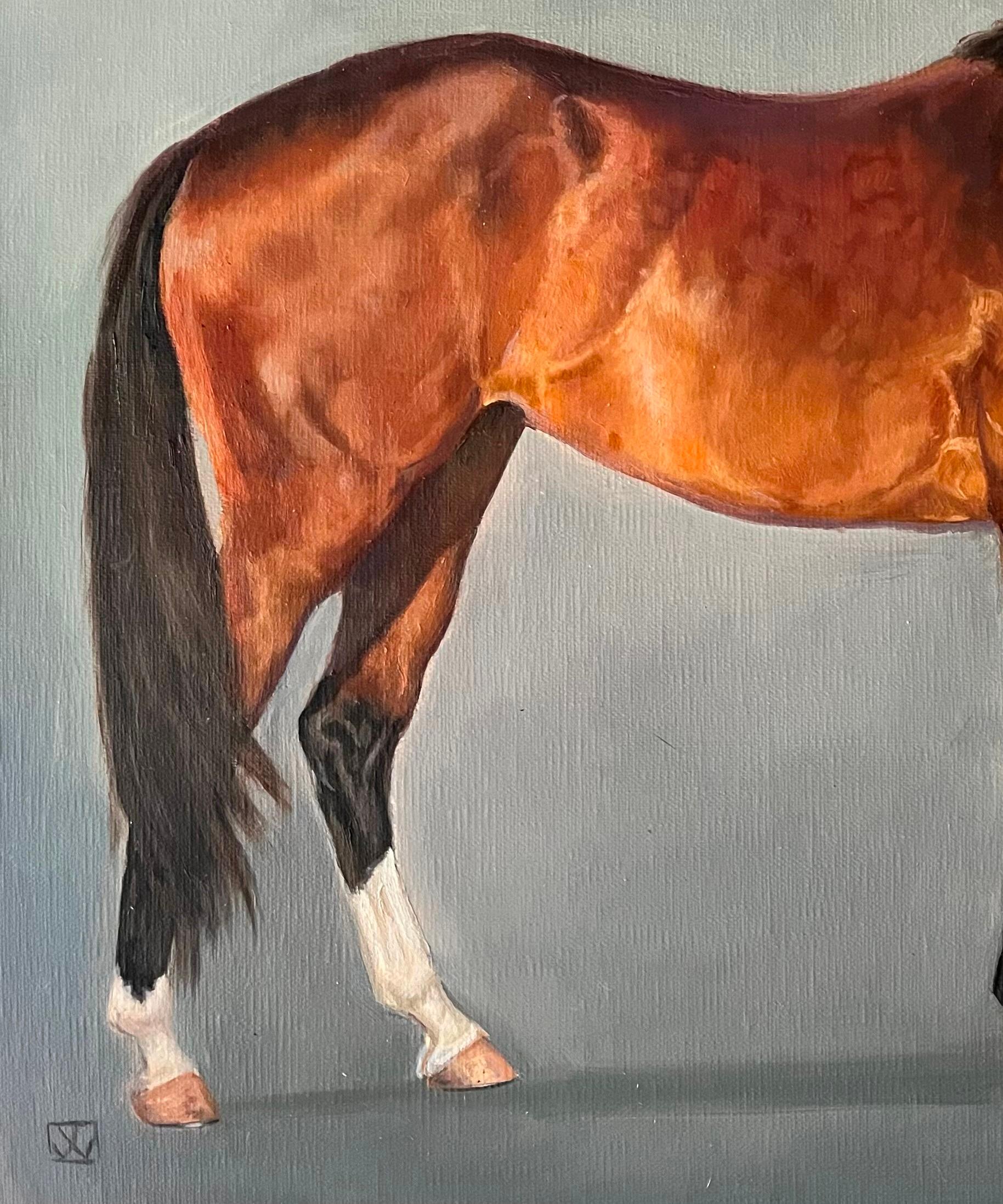 A Frightened Bay Horse Which Needs to be Treated with Special Care - Realist Painting by Valarie Wolf