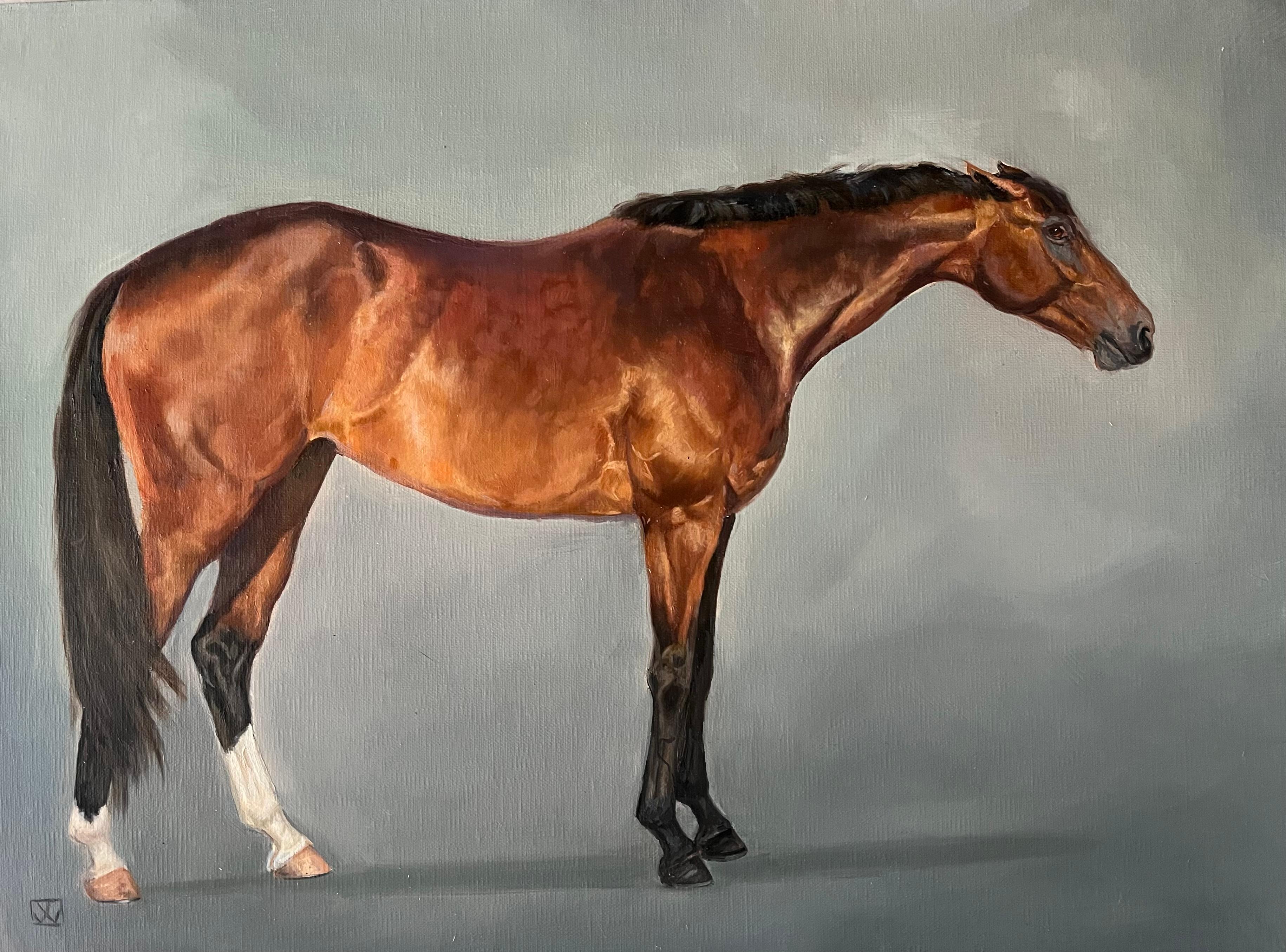 Valarie Wolf Animal Painting - A Frightened Bay Horse Which Needs to be Treated with Special Care