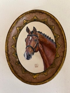 Miniature Horse Painting of A Hunter in 17th c-style Antique Florentine Frame