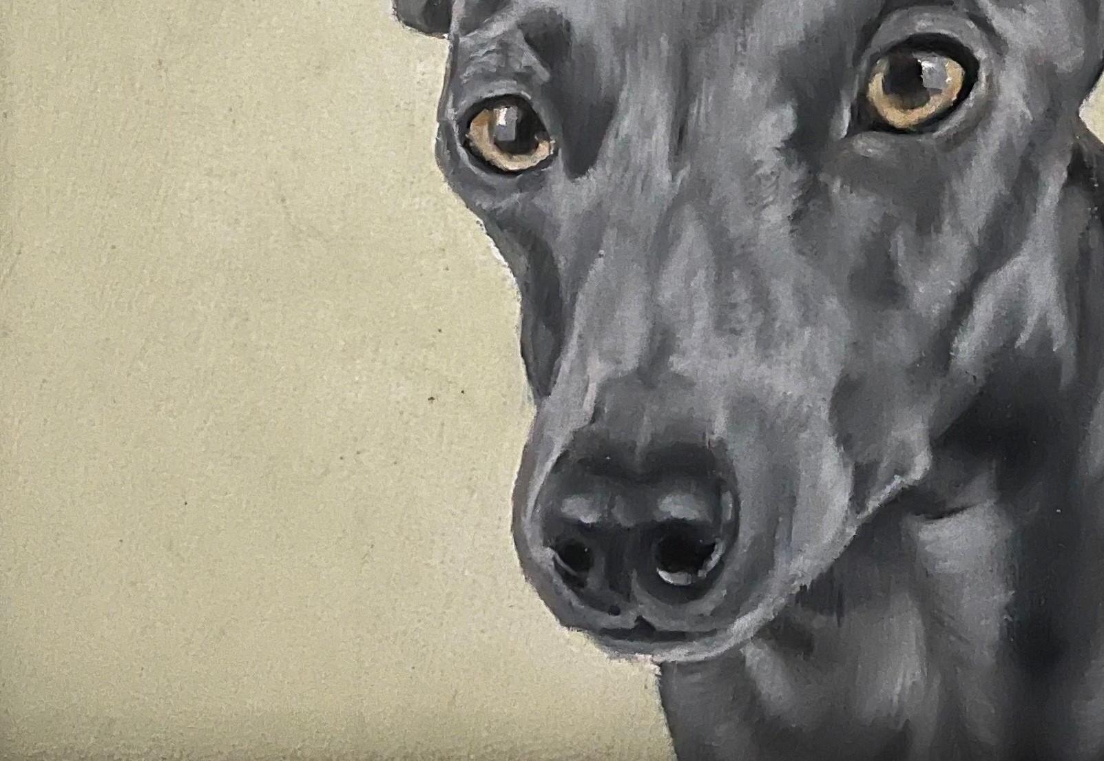 Piccolo cane che dipinge un levriero serio e intenzionato, concentrato su cosa? - Portrait Painting Marrone di Valarie Wolf