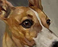 A Sighthound Dog Painting of a Whippet Dog Who is Staring Alertly at Viewer