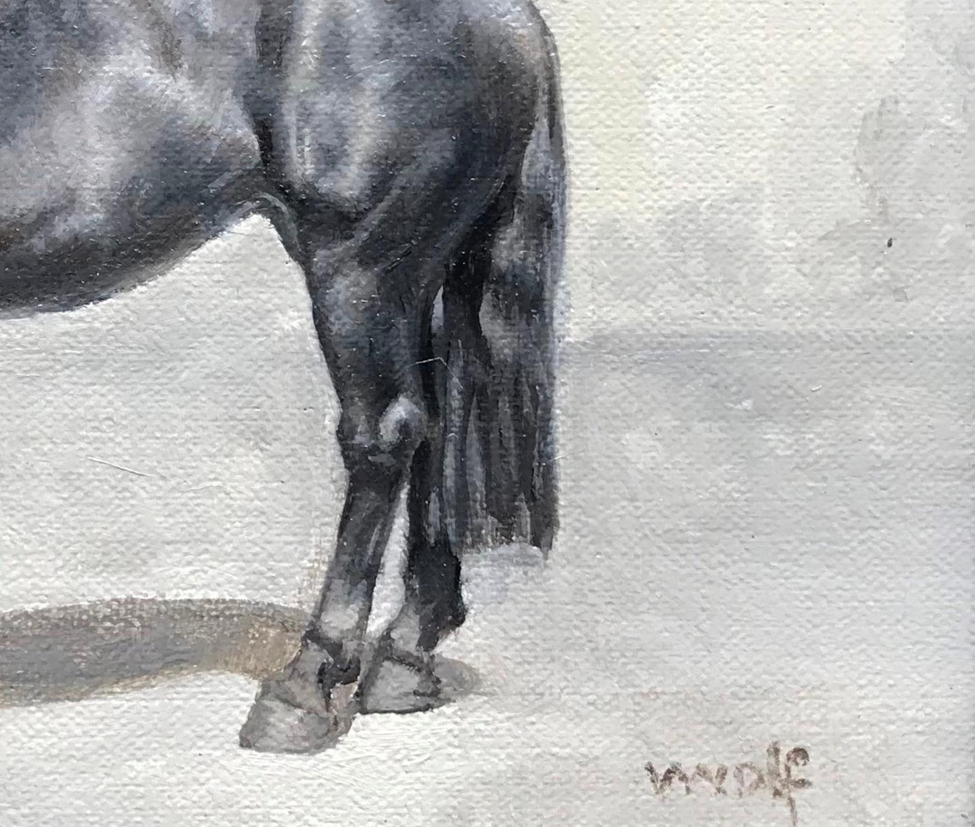 In a classic monochrome palette, Valarie Wolf skillfully captures the essence of bygone days with her intricate horse painting featuring a boy donned in vintage attire. The artwork harkens back to yesteryear and evokes the nostalgia of original