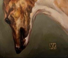 In neutral colors a Whippet dog painting profiles his elegant long neck