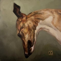 In neutral colors a Whippet dog painting profiles his elegant long neck 