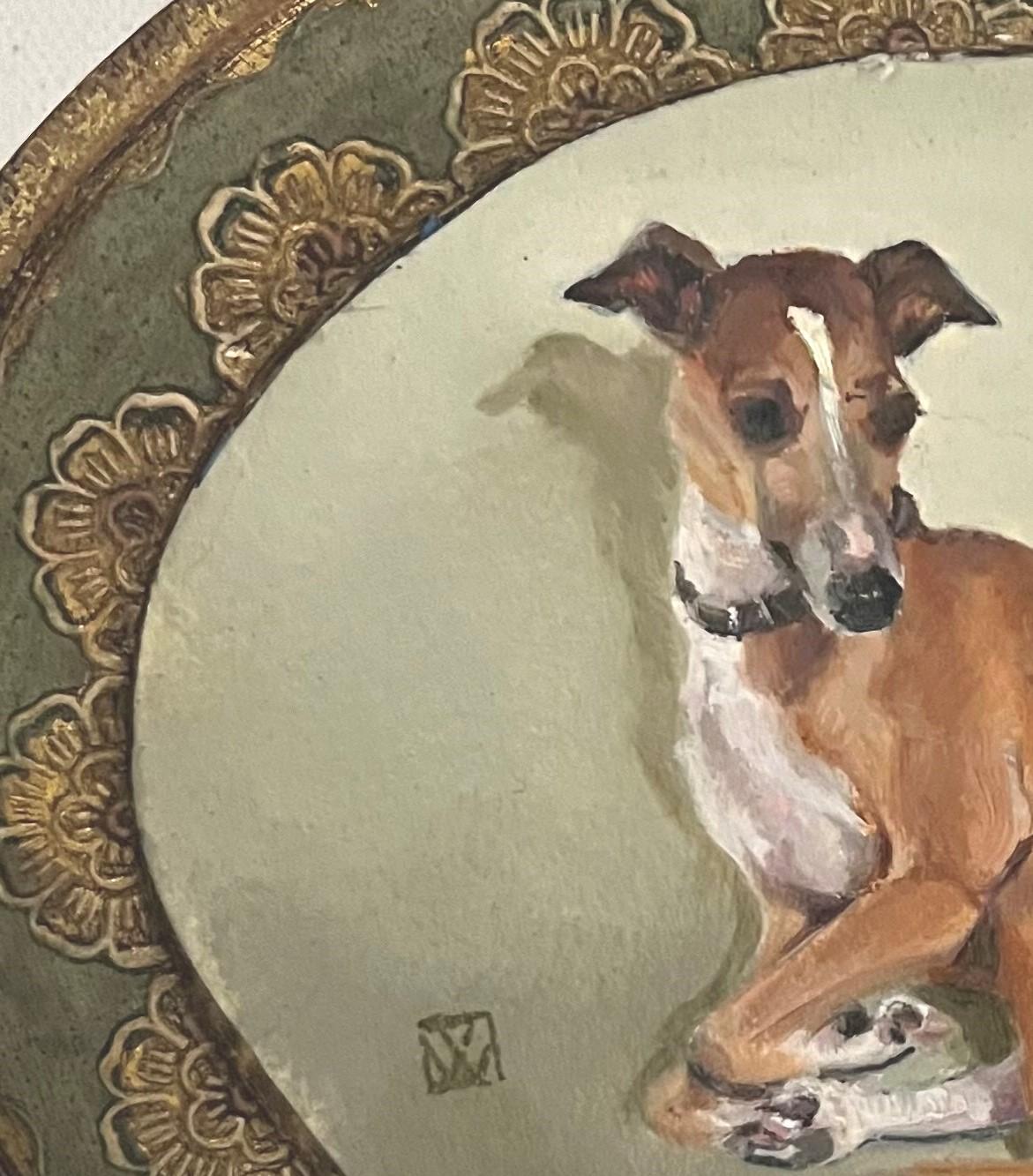 Pittura a olio Levriero italiano comodamente adagiato in cornice antica Florentine - Painting Realismo di Valarie Wolf
