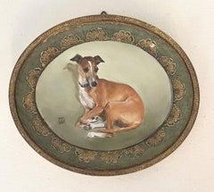 Oil Painting Italian Greyhound Nestled Comfortably in Antique Florentine Frame