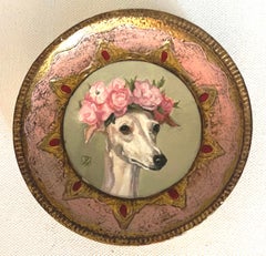 Oil Painting Italian Greyhound with a Crown of Roses in Antique Florentine Frame
