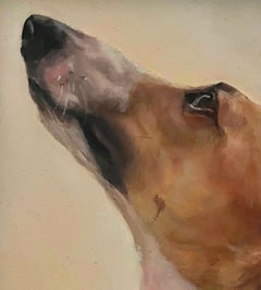Peinture de petit chien d'un chasseur qui se déchaîne pour la prochaine boisson ou le chat à côté de sa porte