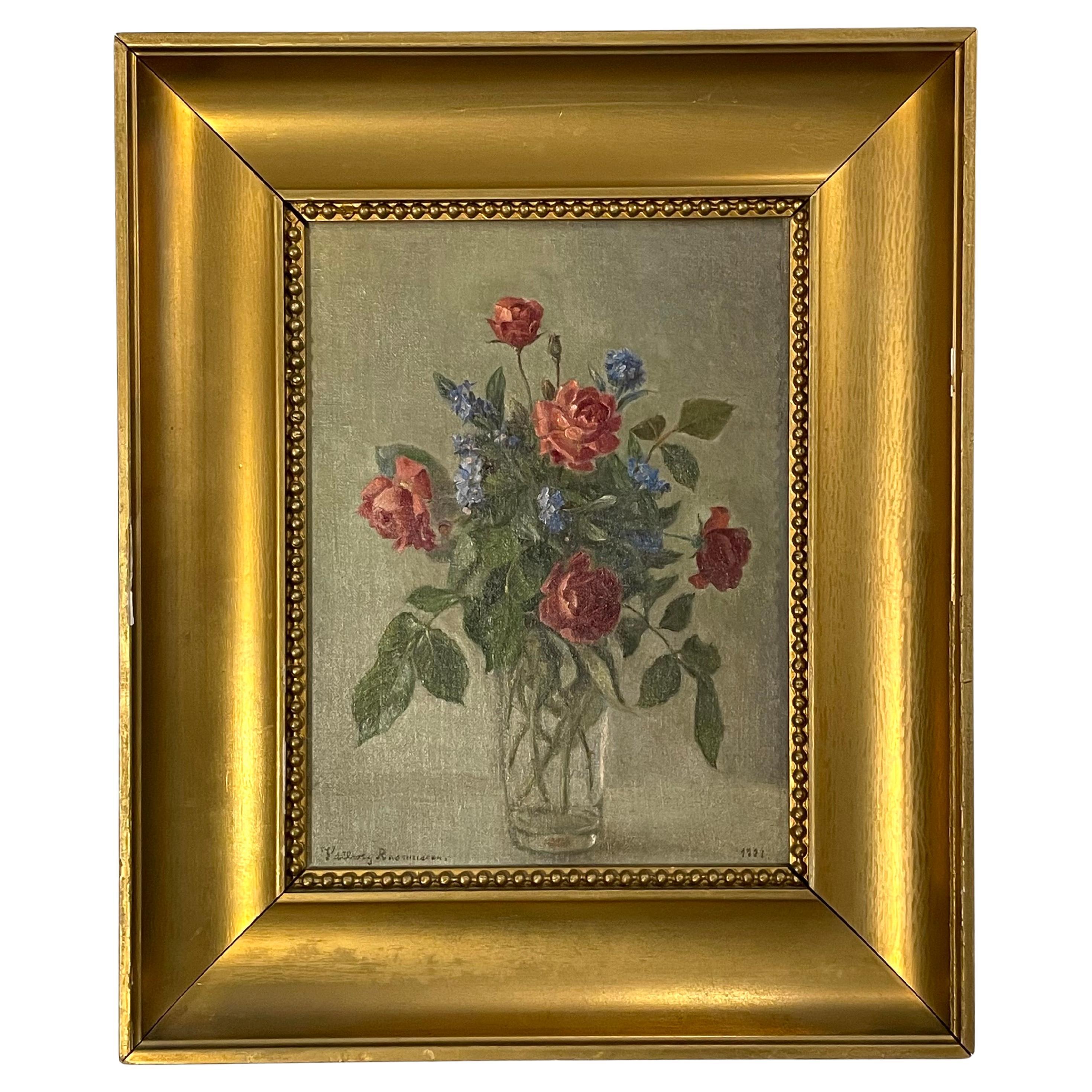 Valborg Rasmussen (1894-1975) Still Life with Roses and Blue Flowers, 1931