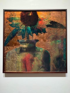 Defiance - Sunflower in Vase, 23.4 karat Rose Gold and Copper on Museum Glass