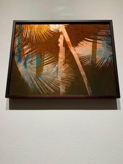 Rustic Blaze - Palm Trees, 23.4 karat Rose Gold & Copper on Museum Glass, Framed
