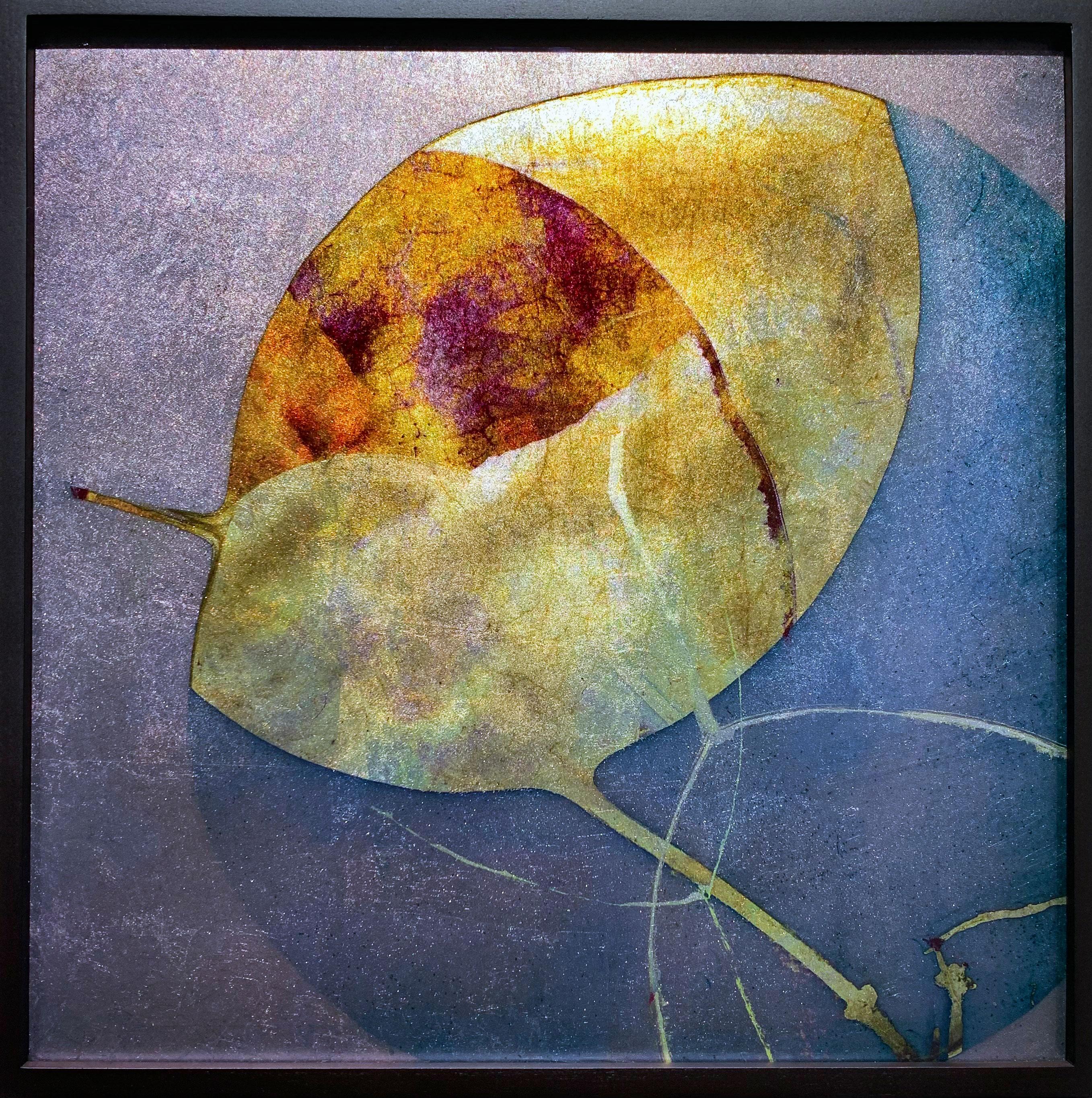 Valda Bailey Abstract Print - Truth - the honesty seed, Print on Glass, hand gilded with Lemon and Moon Gold