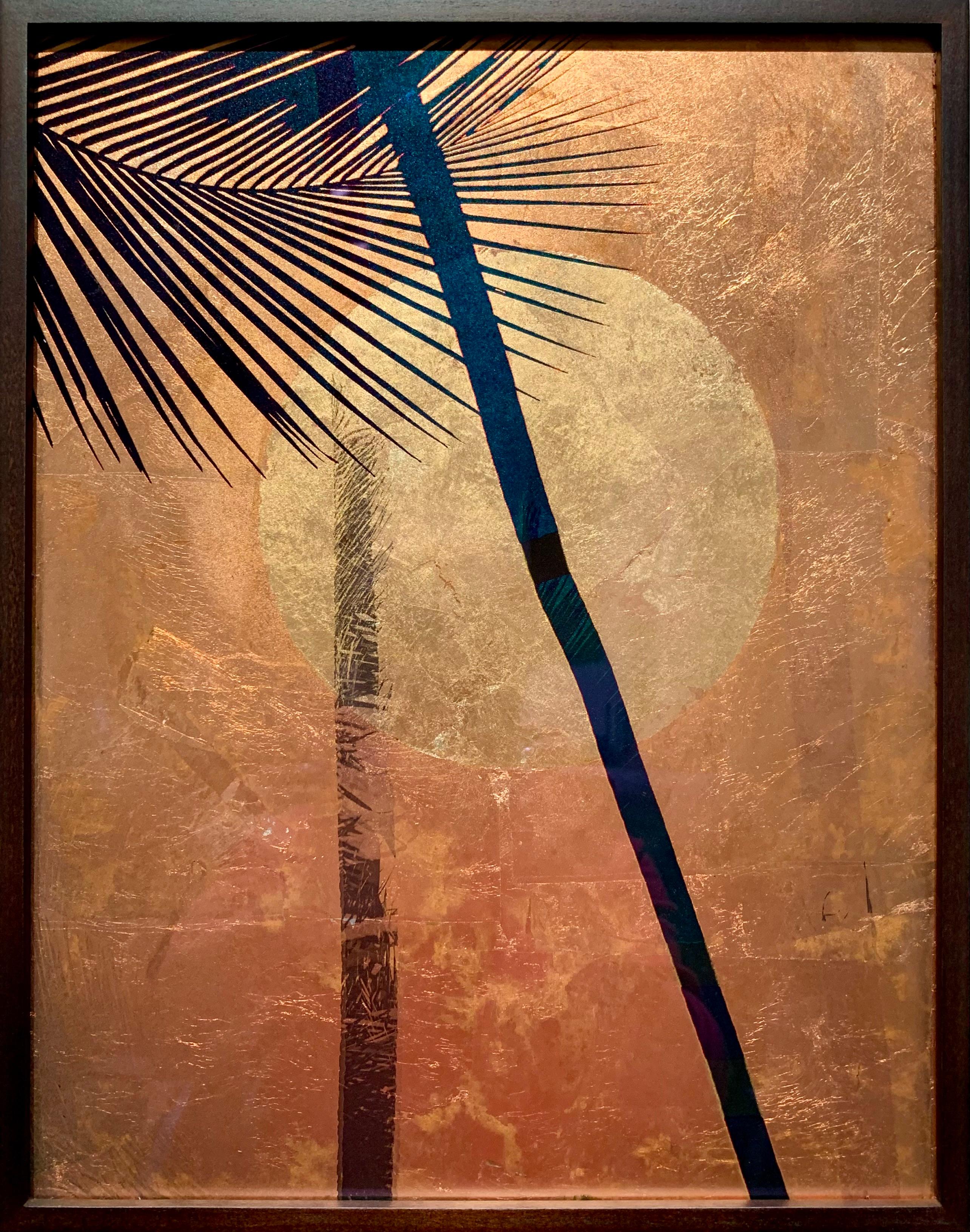 Chandra -  Moon and the Palm Tree - Gilded with 24ct Gold leaf & Copper on Glass