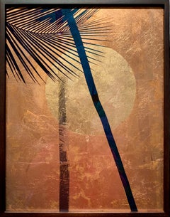 Chandra -  Moon and the Palm Tree - Gilded with 24ct Gold leaf & Copper on Glass