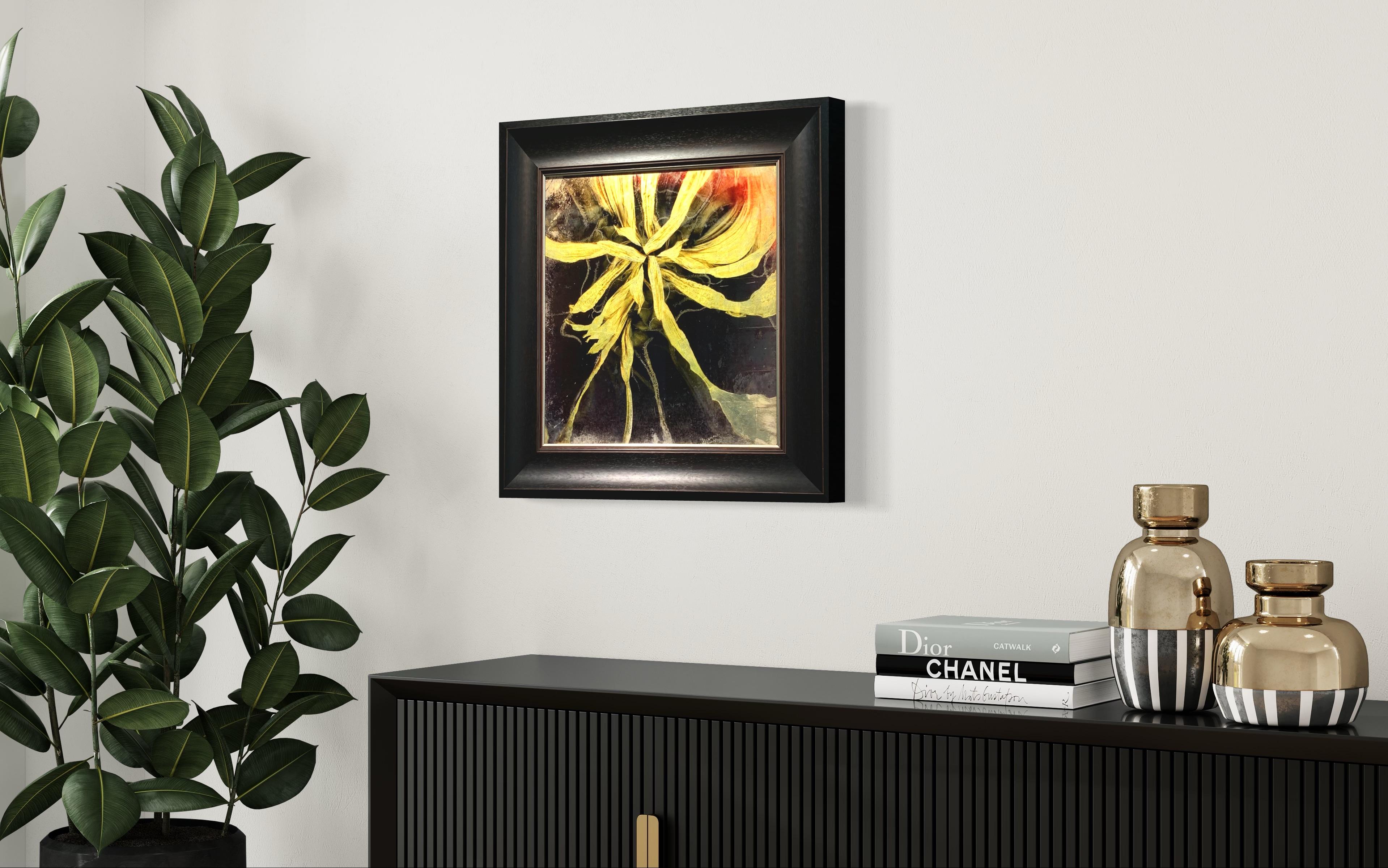 Estampado de Estrellas y Girasoles sobre Vidrio con Pan de Oro Limón, enmarcado al estilo victoriano en venta 1