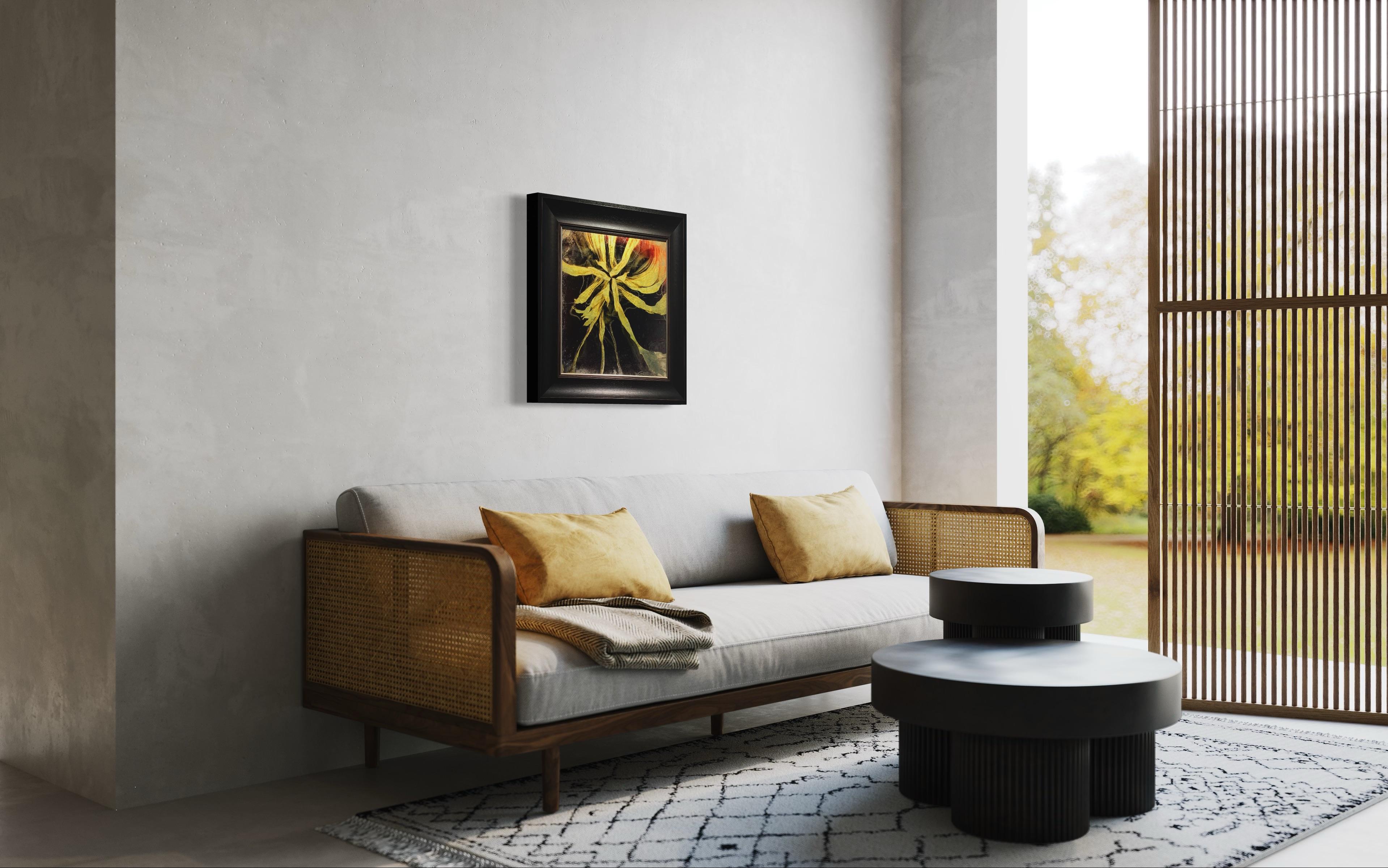 Estampado de Estrellas y Girasoles sobre Vidrio con Pan de Oro Limón, enmarcado al estilo victoriano en venta 2