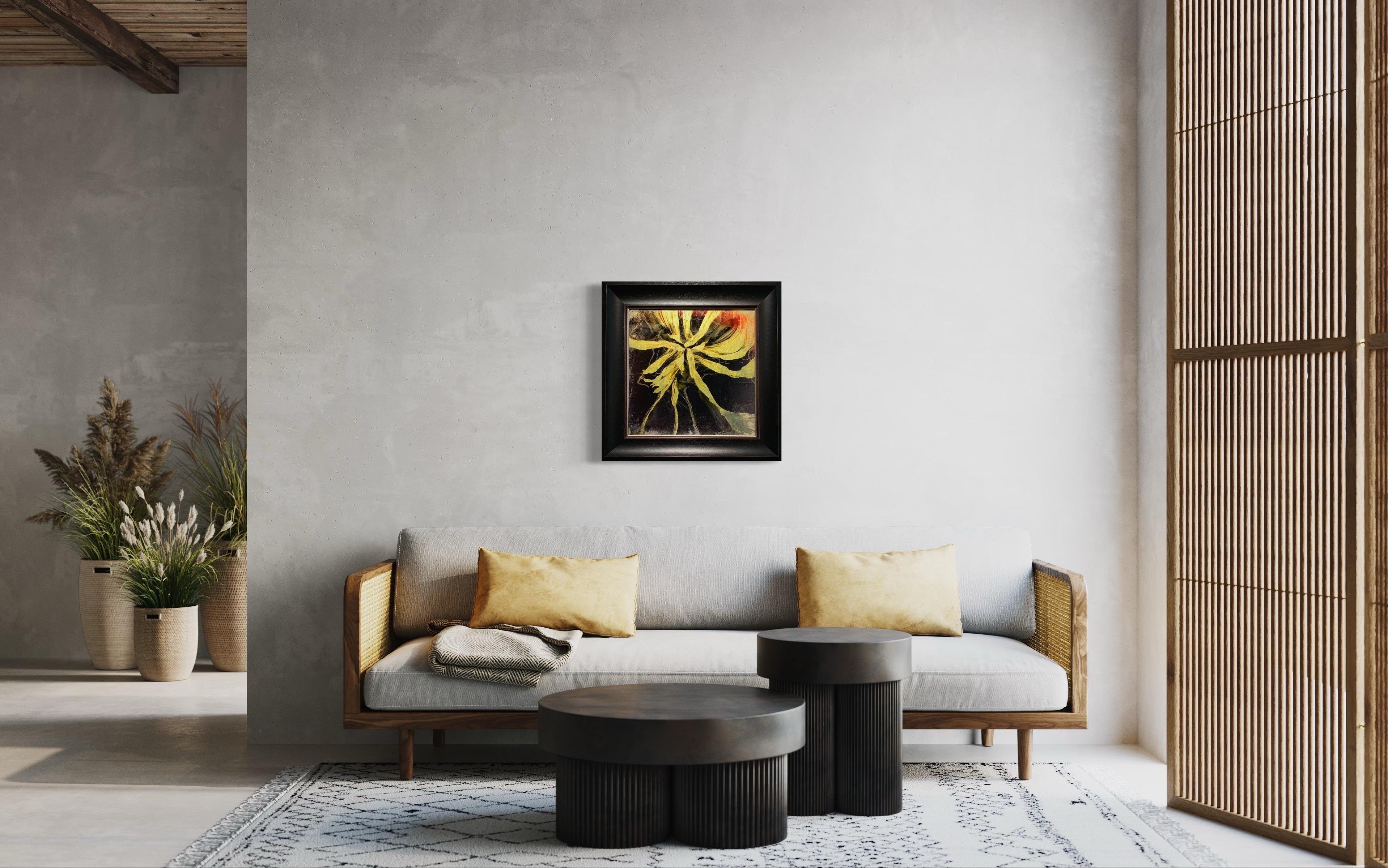 Estampado de Estrellas y Girasoles sobre Vidrio con Pan de Oro Limón, enmarcado al estilo victoriano en venta 3