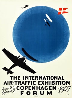 Affiche publicitaire originale vintage d'une exposition internationale sur le transport aérien, Danemark