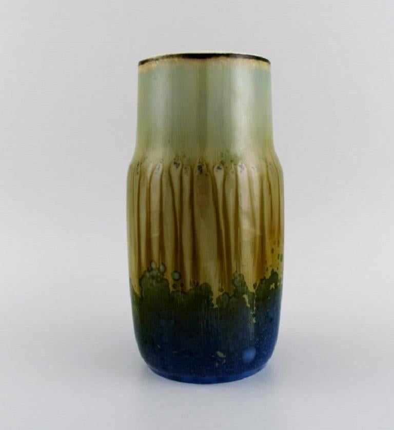 Valdemar Engelhardt (1860-1915) for Royal Copenhagen. 
Unique porcelain vase. Beautiful crystal glaze. 
Approx. 1900.
Measures: 24.5 x 13 cm.
In excellent condition.
Signed.